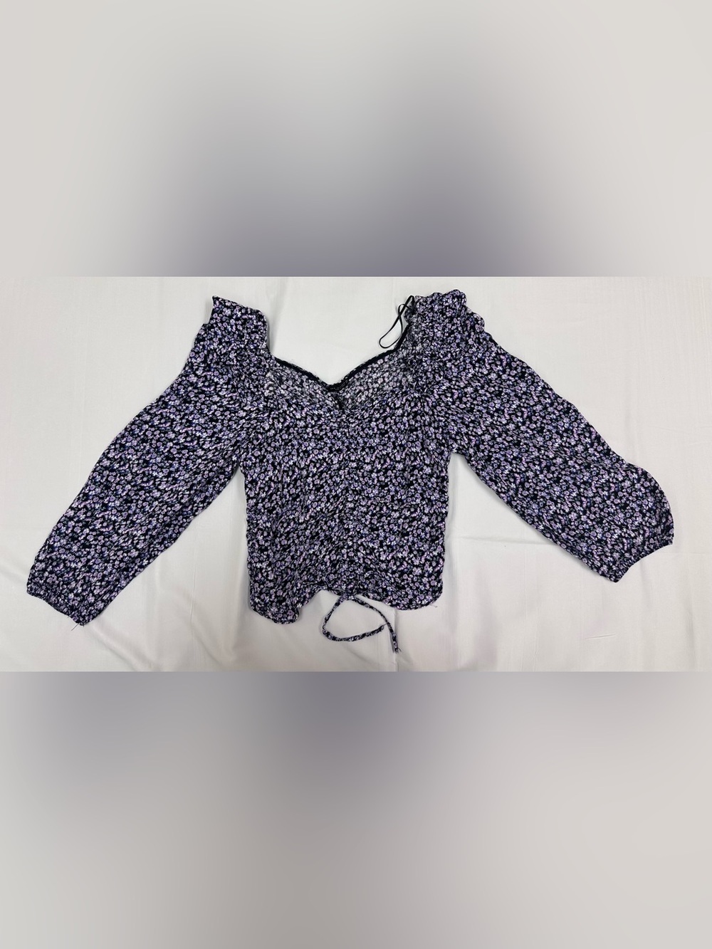 Zara Black Top with Lavender Floral Print